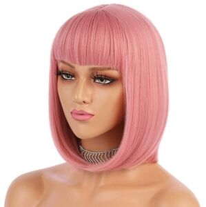 eNilecor Wig 12" Light Pink Straight Short Bob with Bangs Includes Wig Cap NWT